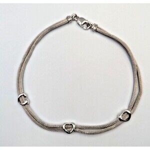 A.G.M. Italy Sterling Silver 925 Double Strand Open Heart Stations Necklace